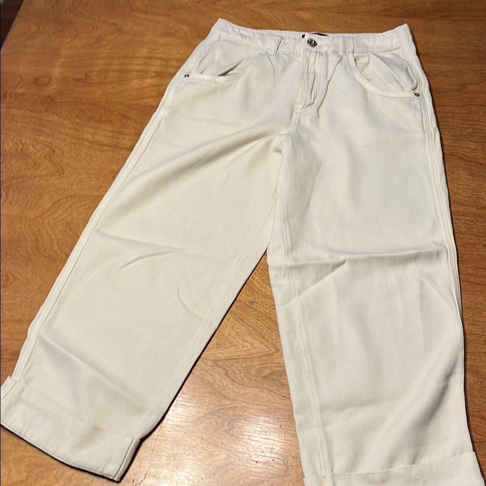 Massimo Dutti Off-White Wide Leg Pants